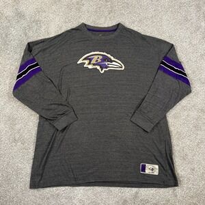 Majestic Baltimore Ravens Long Sleeve Shirt Gray 4X NFL Sewn Logo Stripes Casual